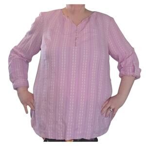 Talbots Embroidered Floral Popover Tunic in Lilac Purple 2X Plus Cotton Casual
